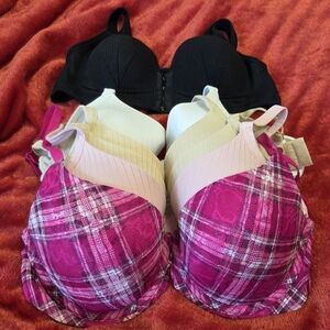 Six Women's Bras - Pink Plaid, Black, Beige & White 38C & 40B